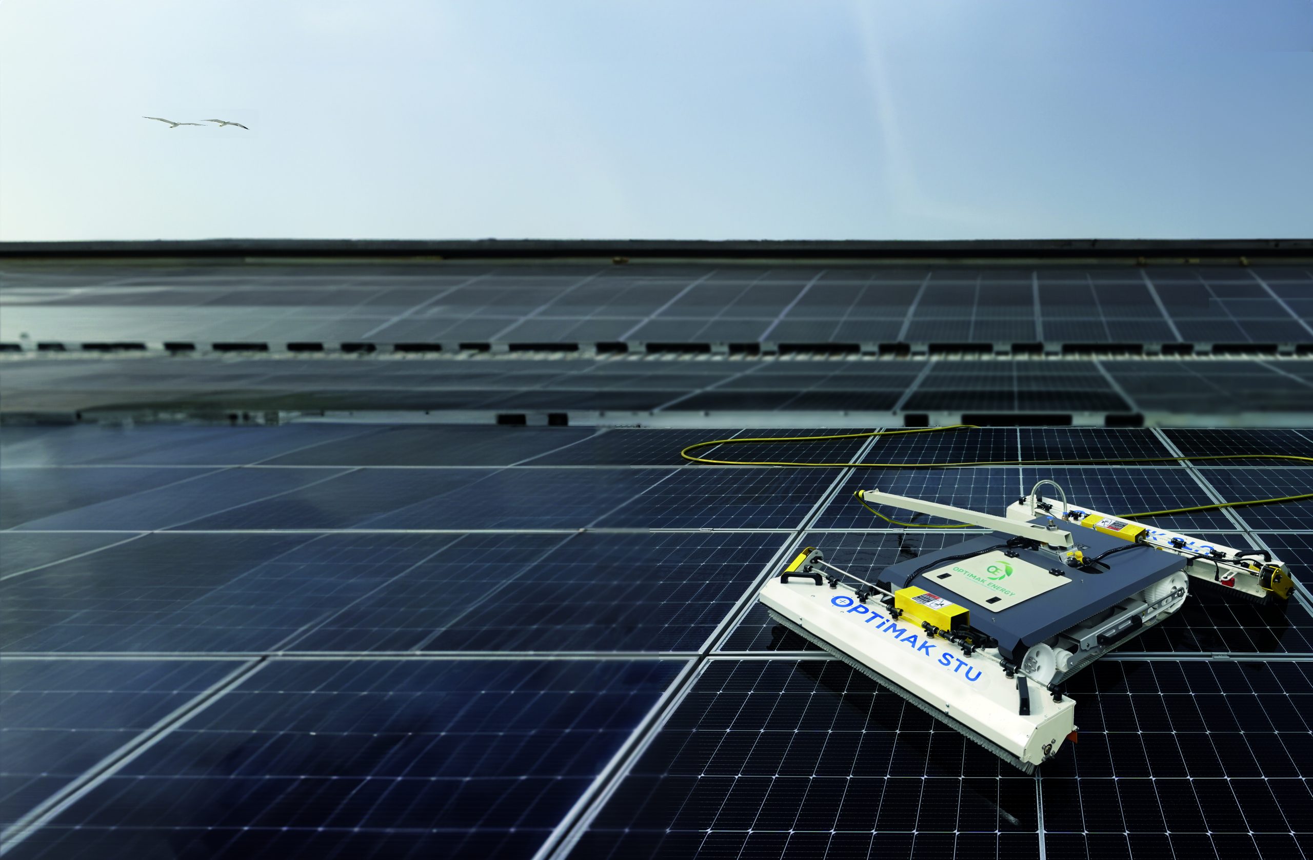 Panel cleaning robot at a solar power plant
